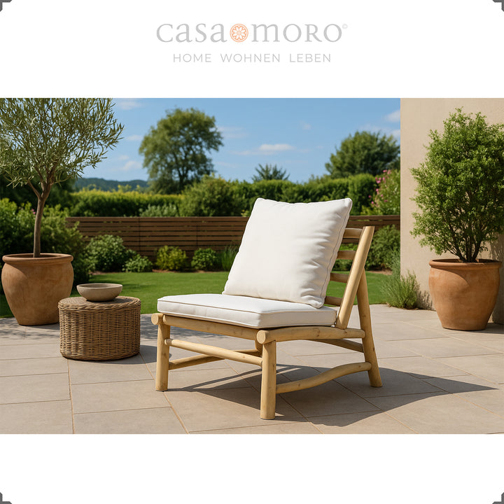 Garden armchair made of solid teak, handmade unique piece with removable, washable covers