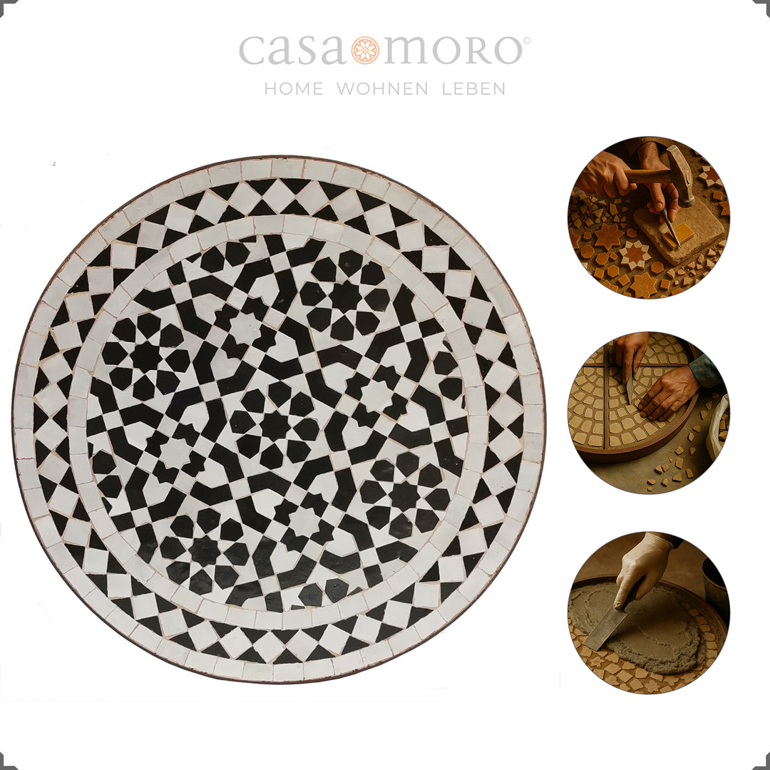 Zellige table with graphic ornament, ideal for terrace, living room or balcony