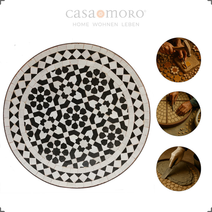 Zellige table with graphic ornament, ideal for terrace, living room or balcony