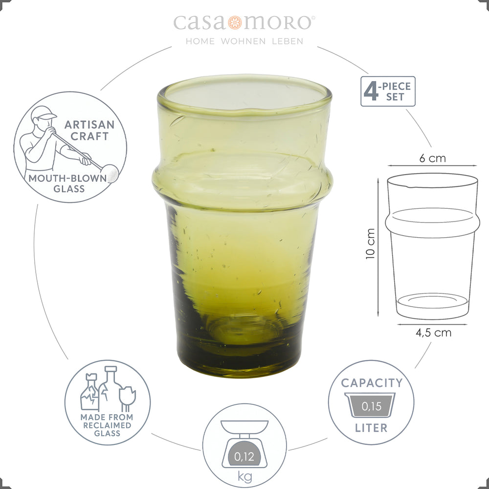 Mouth-blown glasses set in honey brown, 4 pieces with typical structure and organic lines