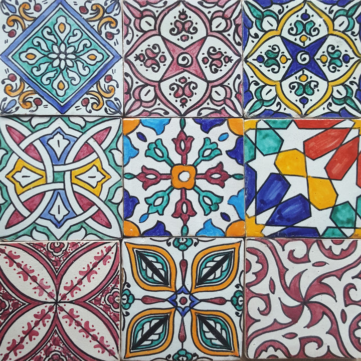 Hand-painted tiles - set of 9 colorful mix in boho style