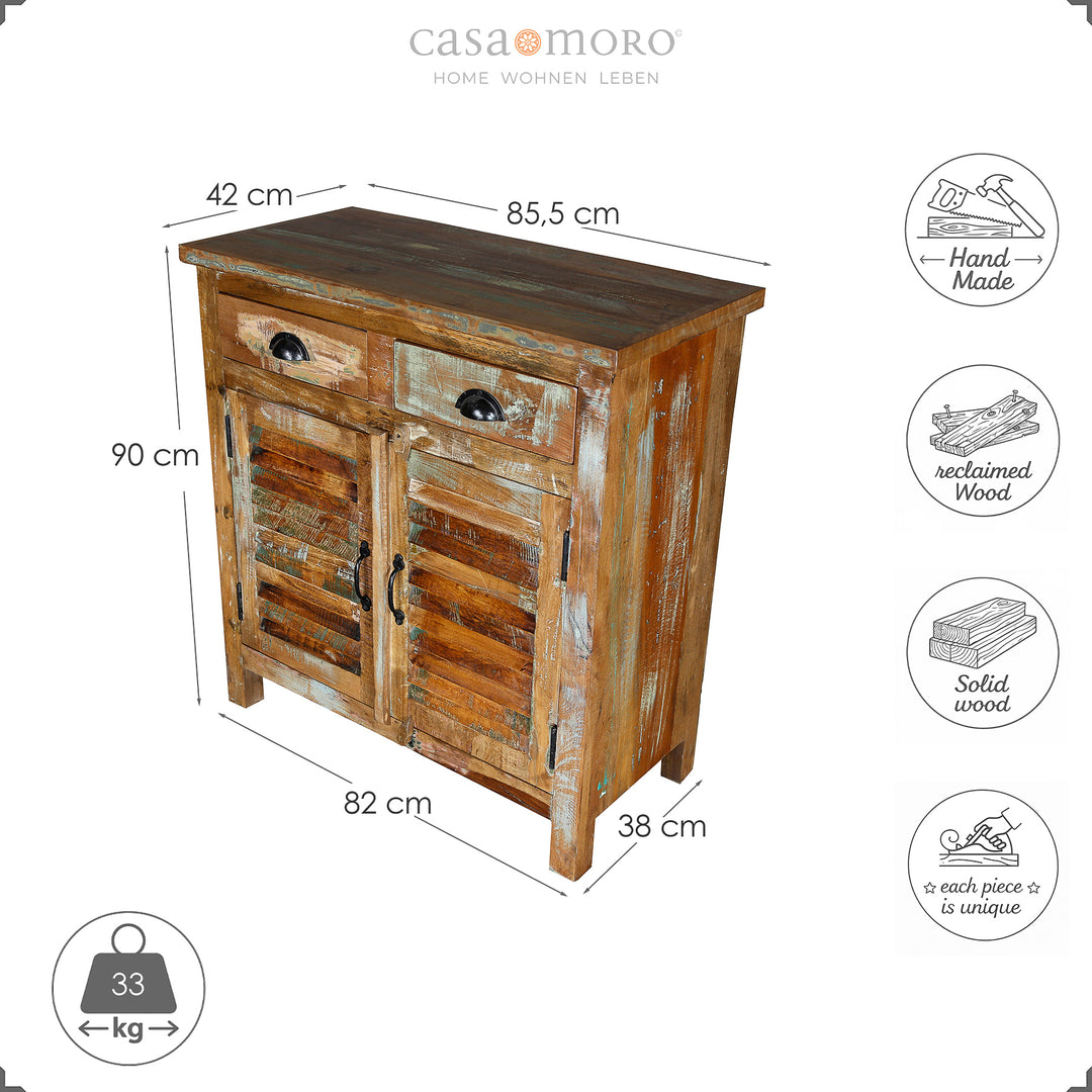 Dimensional sketch of a highboard made of solid wood, height 90 cm, width 82 cm, depth 38 cm, isolated