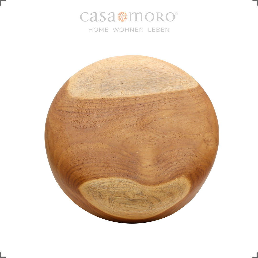 Round wooden bowl made of solid teak, natural and hand-sanded