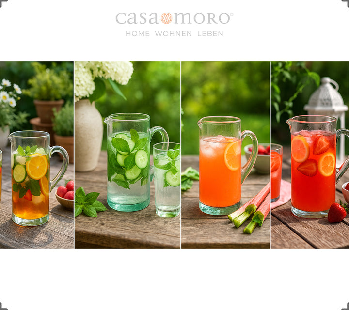 Transparent glass carafe - 1 liter volume, with handle and spout