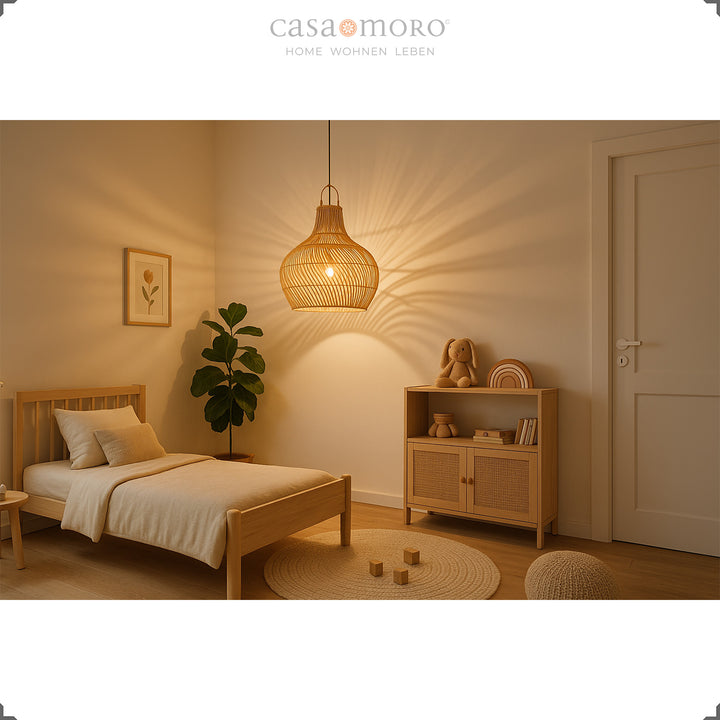 Rattan lamp in the children's room provides a calm and cozy atmosphere with warm light