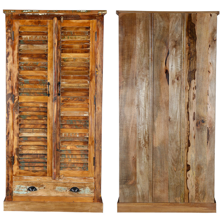 Wardrobe made of reclaimed wood and solid wood in vintage style, freestanding for bedroom or hallway