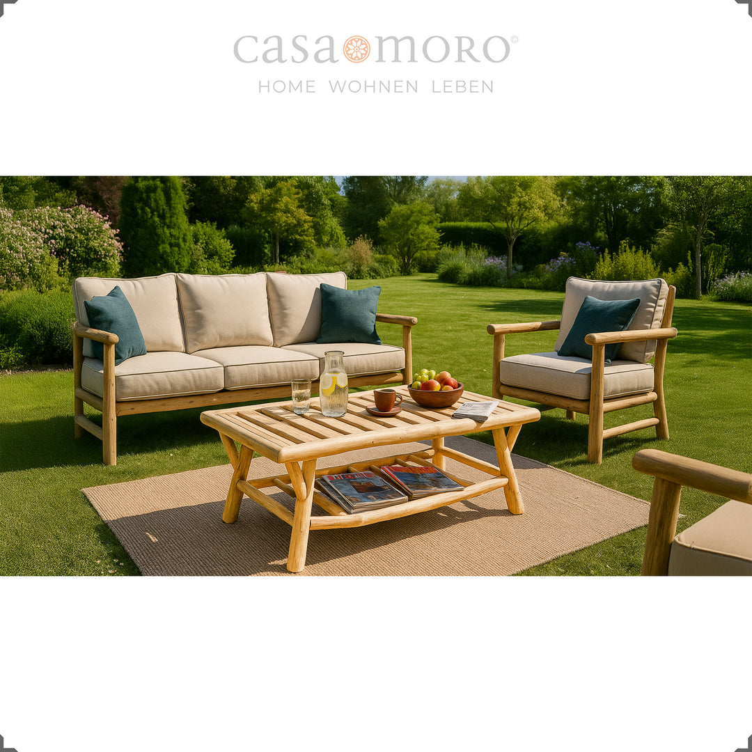 Rectangular wooden coffee table, robust table for terrace and sofa