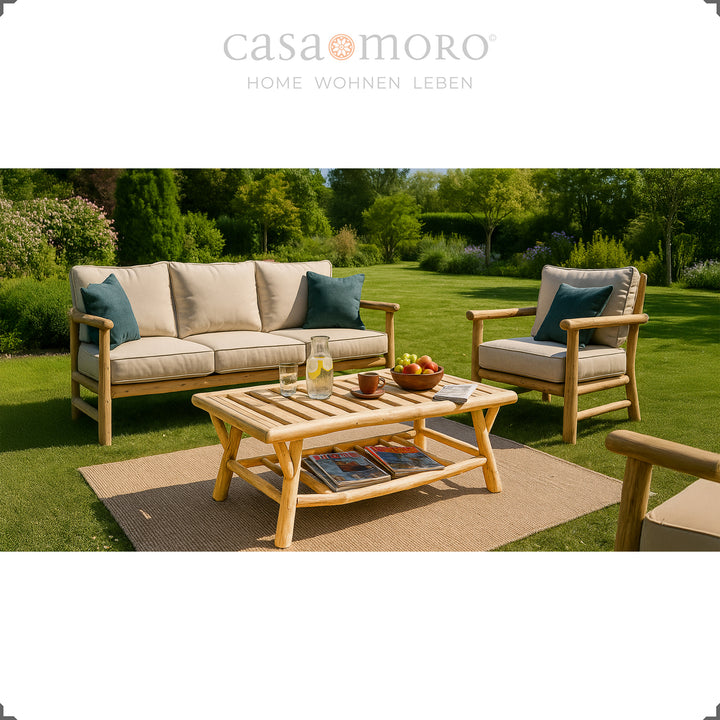 Rectangular wooden coffee table, robust table for terrace and sofa
