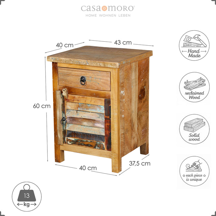 Dimensional sketch of a chest of drawers made of solid wood with drawer and door, dimensions 60 × 43 × 40 cm