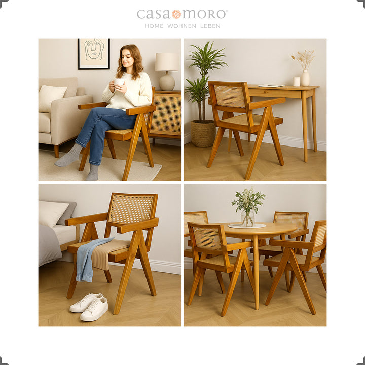 Armchair with Viennese weave in warm teak brown, versatile for use in the living room, bedroom or dining room