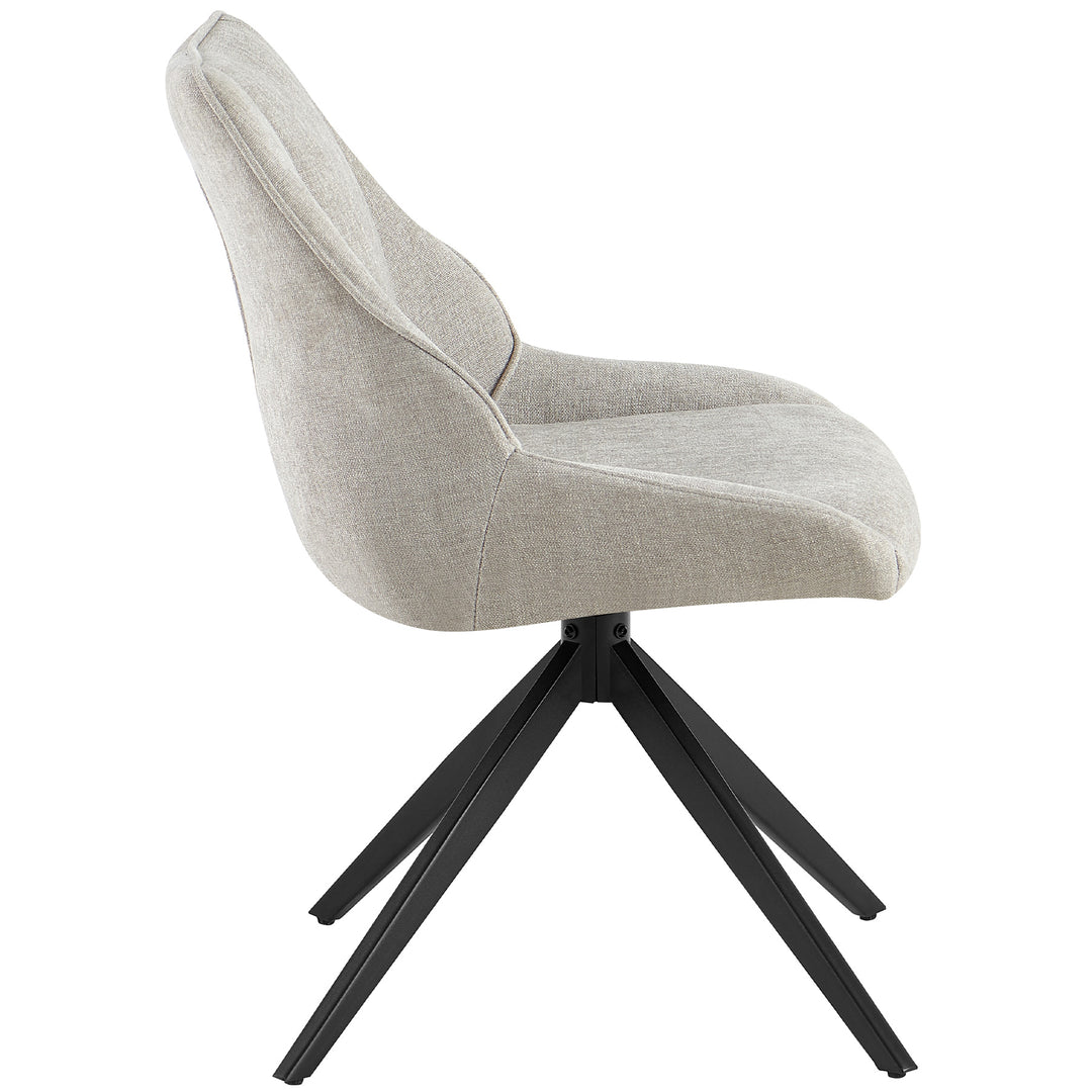 Side view of the 360° rotating dining chair in light gray with backrest and black metal frame - padded chair with ergonomic shape and auto-return function