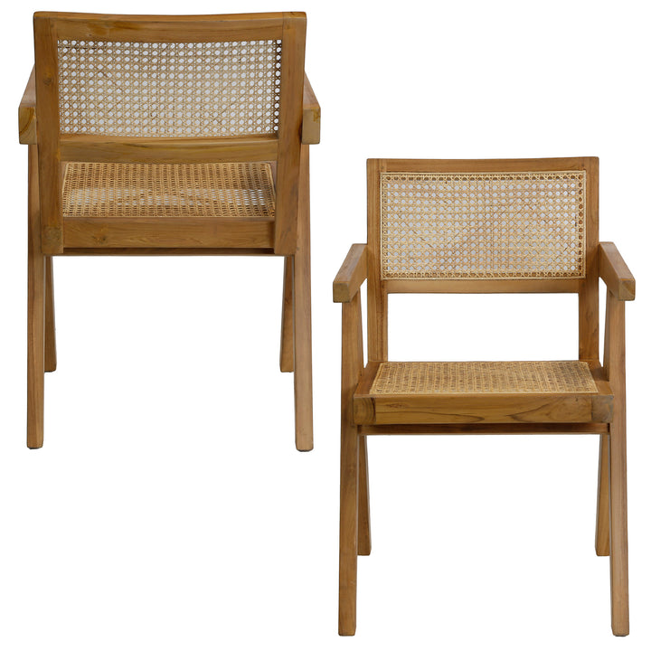 Front and back view of the armchair with Viennese wickerwork, made of teak and handcrafted