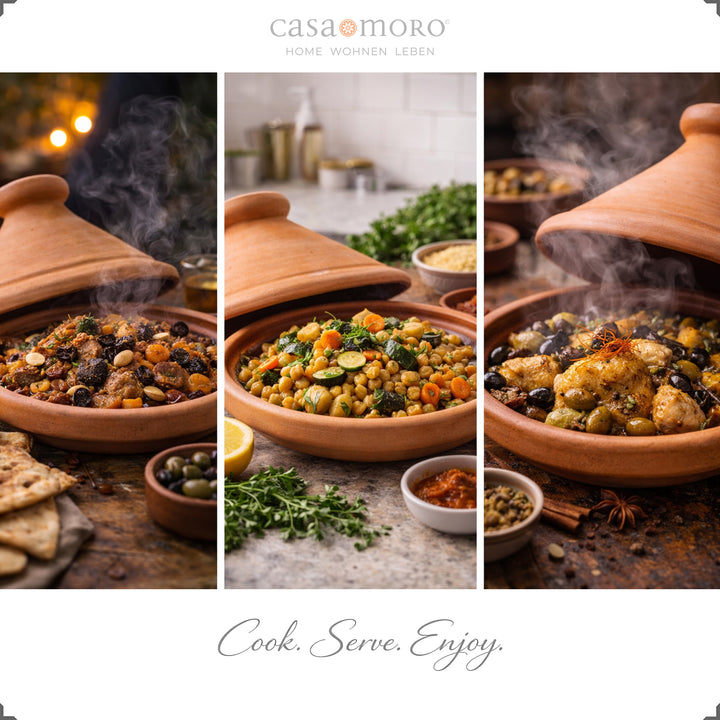 Moroccan Tagine as an unglazed clay casserole, ideal for lamb, chicken or vegetarian recipes