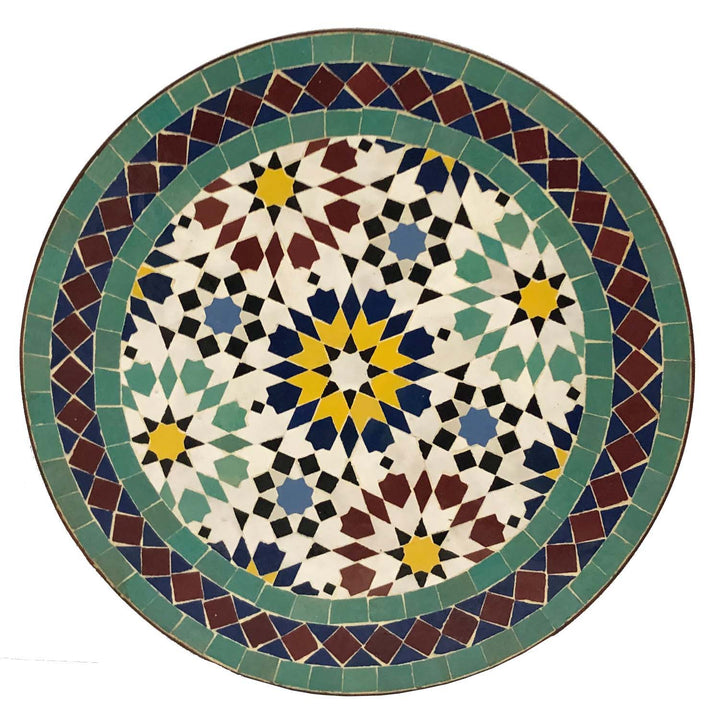 Round table 45 cm with green Zellige mosaic in jade, mint and black for living room or terrace