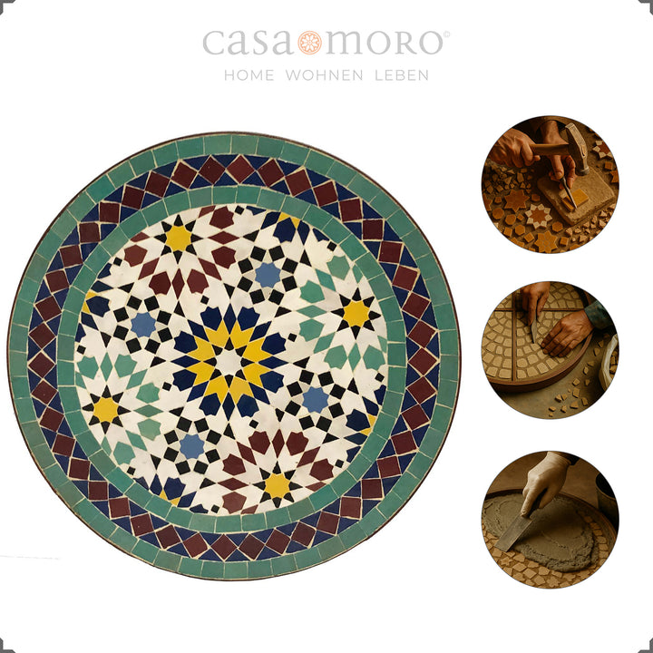 Handmade mosaic table with a harmonious color palette in shades of green - oriental and modern at the same time