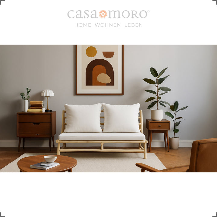 Two-seater sofa, natural, suitable for Boho and Japandi